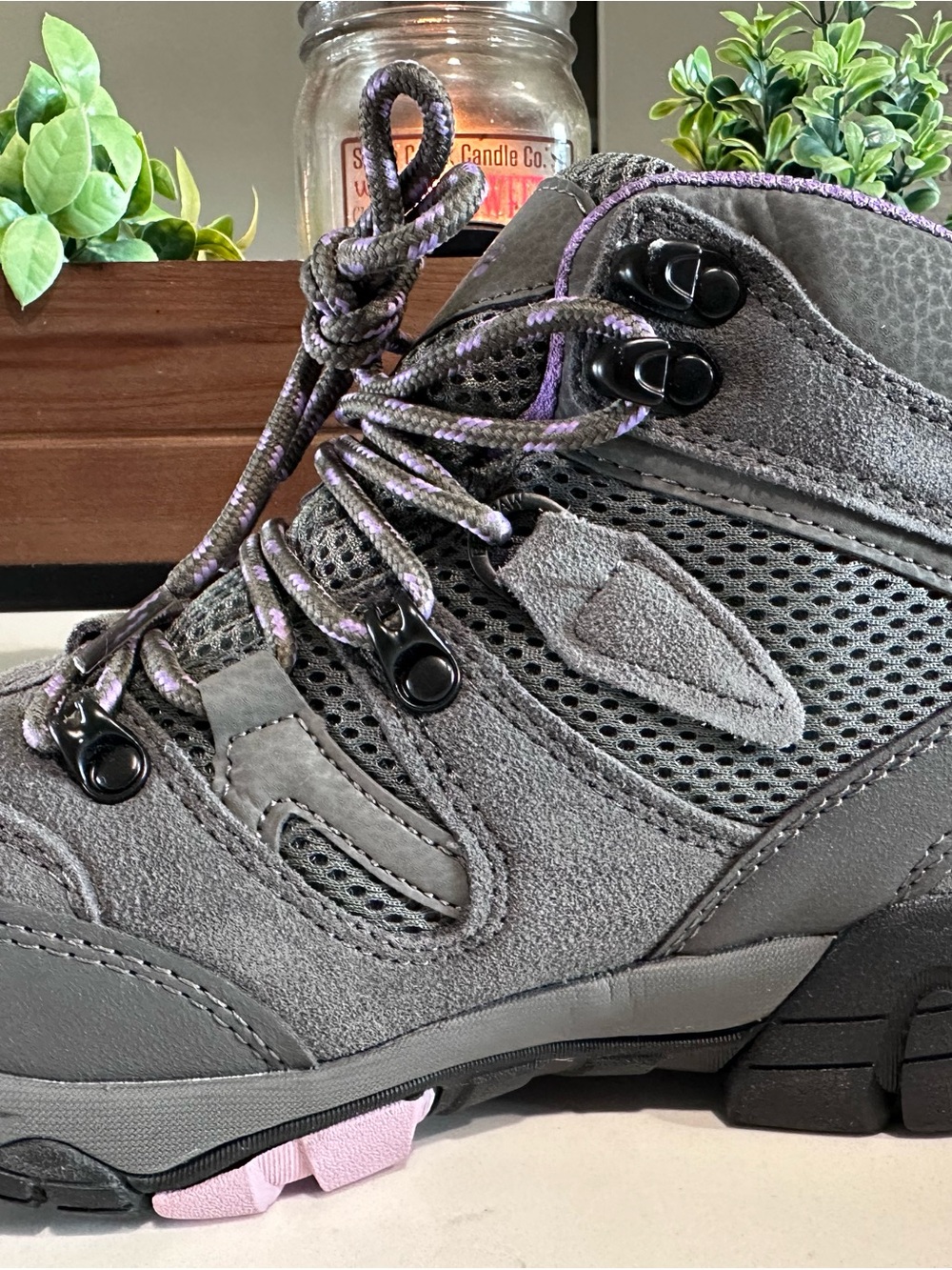 BearPaw Corsica Waterproof Gray and Purple Women's Trail Boots - Picture 7 of 14